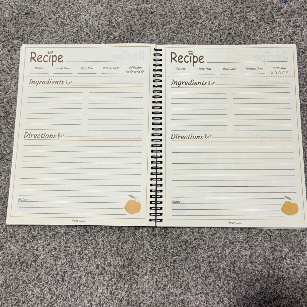 Blank Recipe Journal Spiral Notebook Kitchen Conversion Black Large Paper